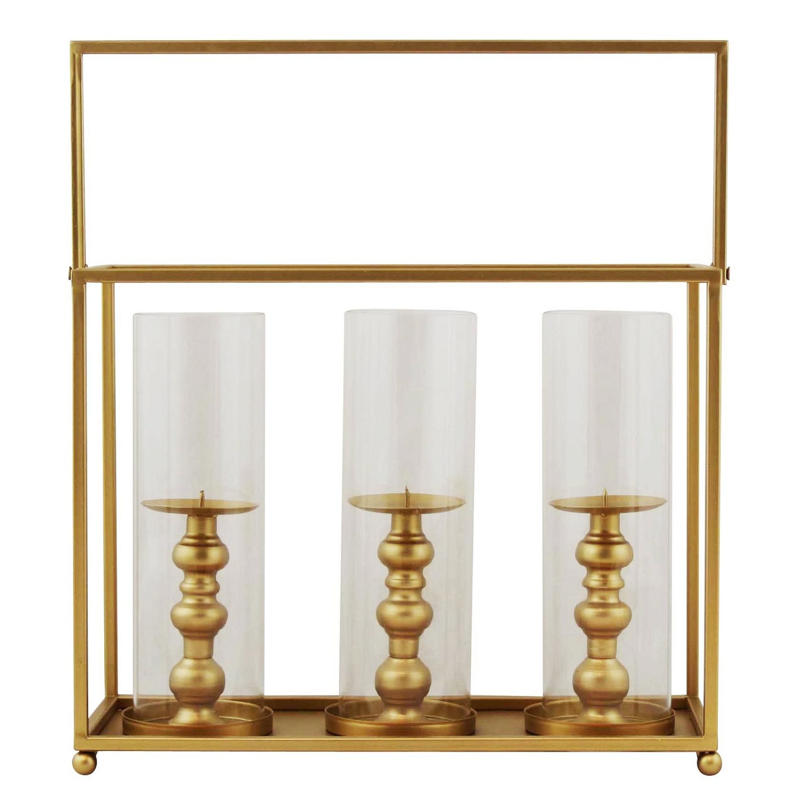 Laterne mit 3 Gläsern, gold, Metall, 39,5 x 16 x 29,5 cm