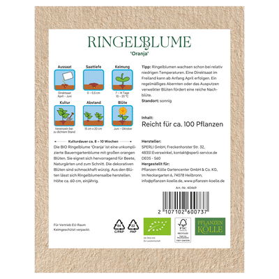 Kölle Bio Saatgut Ringelblume 'Oranja', orange