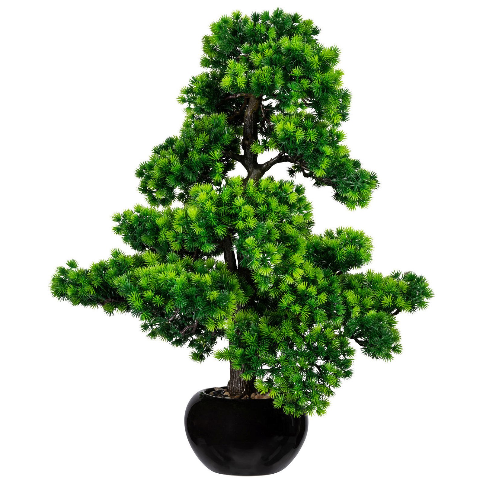 Künstliche Bonsai-Lärche, 15 Zweige, grün, ca. 70 cm, schwarzer Keramiktopf 20 x 12 cm