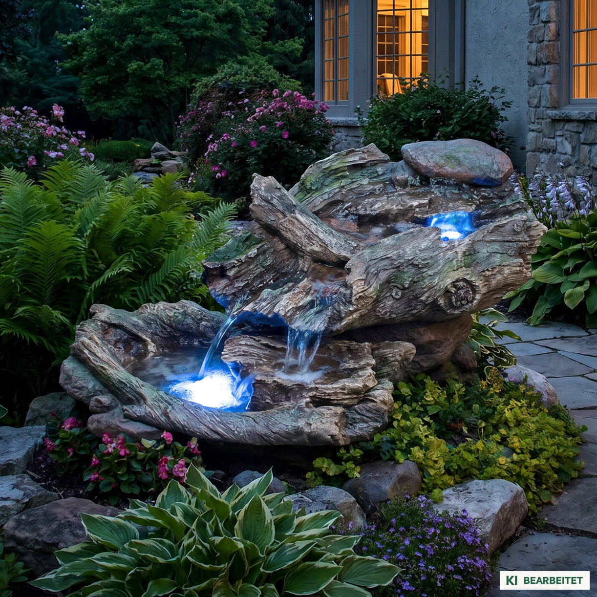 Brunnen inkl. Pumpe & Licht, Holzoptik, ca. 88 x 60 x 43 cm