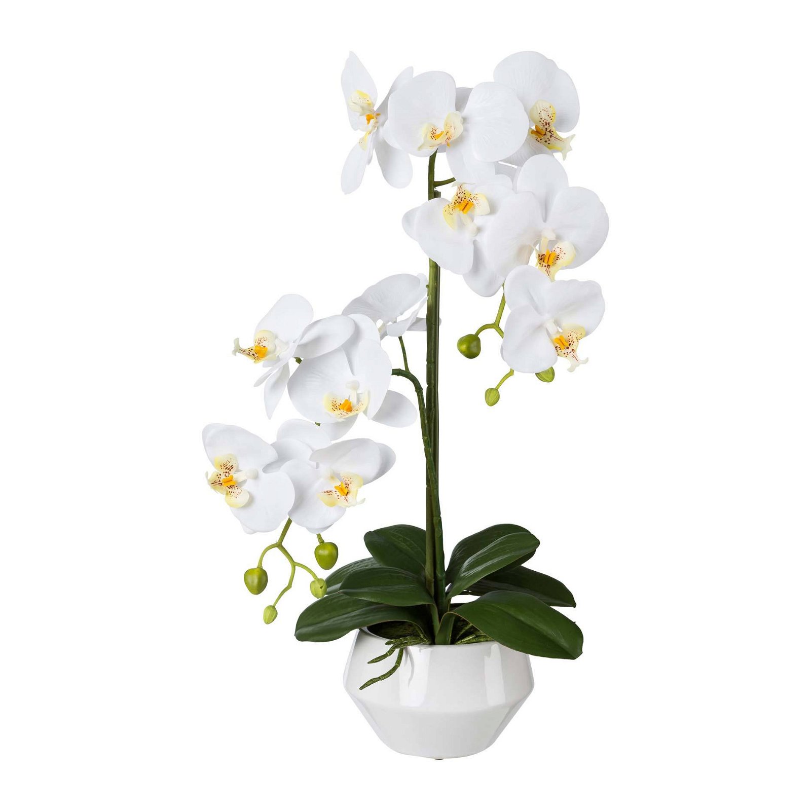 Orchidee Phalaenopsis, künstlich, weiß, ca. 52 cm, weißer Keramiktopf 15 x 9,5 cm