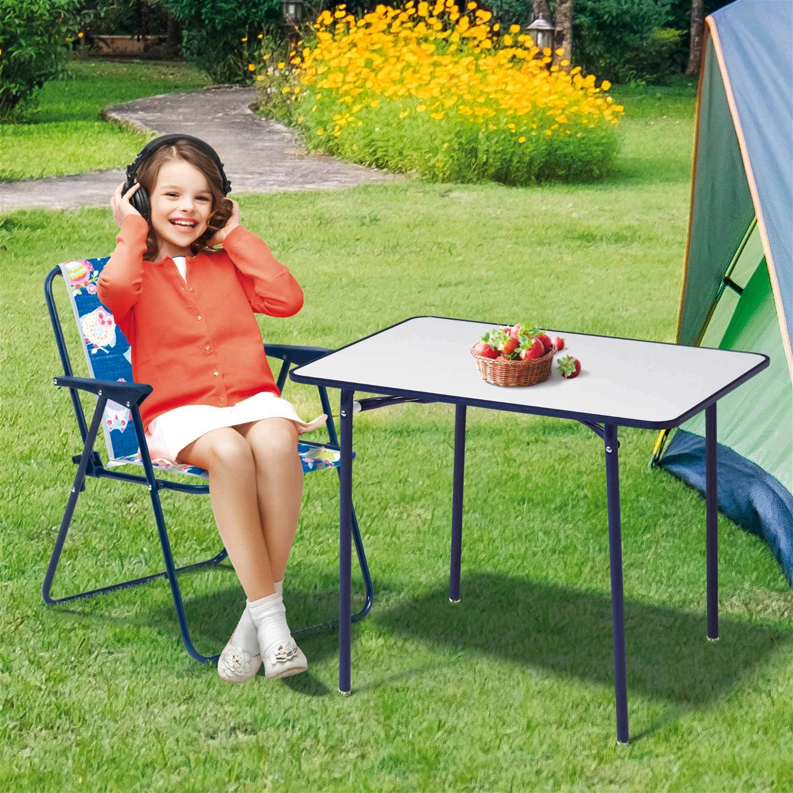 Best Kinder-Camping-Tisch, blau/weiß, ca. 60x40 cm