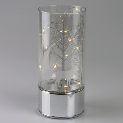 LED Windlicht mit kleinen Bäumen, weiß, ca. Ø 9 x H 25 cm LED Windlicht mit kleinen Bäumen, weiß, ca. Ø 9 x H 25 cm