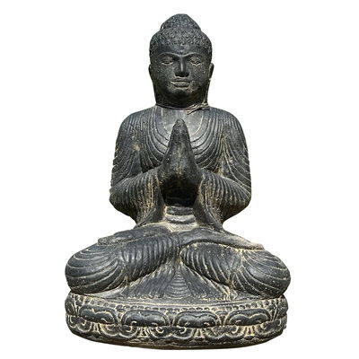 Buddha sitzend, grau, Steinguss, 45 x 30 x 23 cm