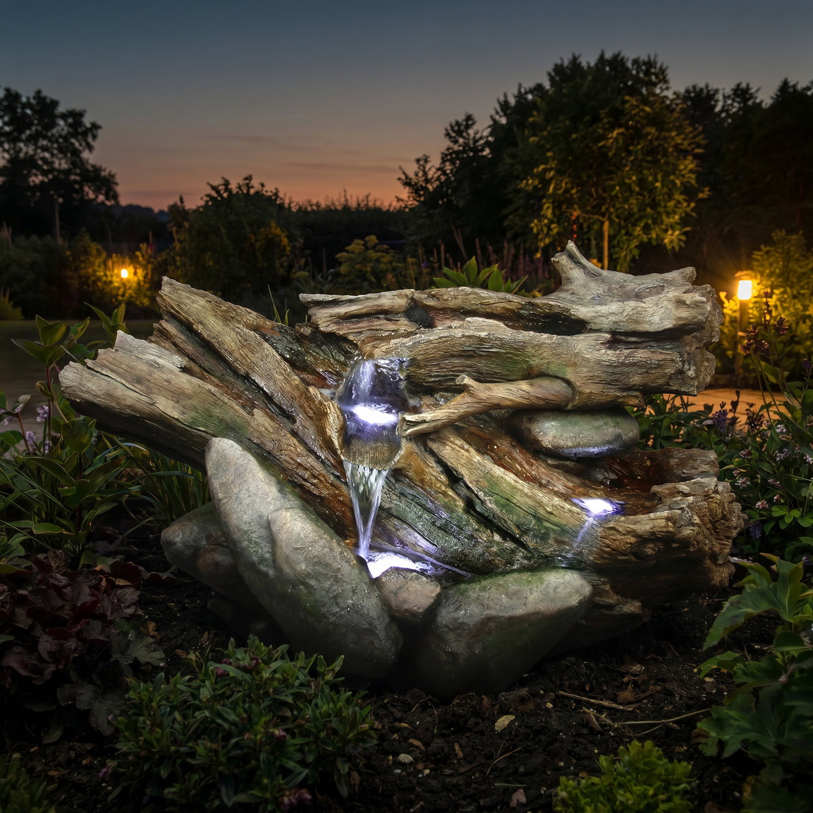 Brunnen aus Polyresin mit Pumpe, 3 LED und 10 m Kabel, ca. 96x45x58 cm