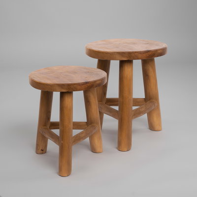 Wurzelholz-Hocker, light Wax, aus recyceltem Teakholz, Ø 35 cm, Höhe 42 cm