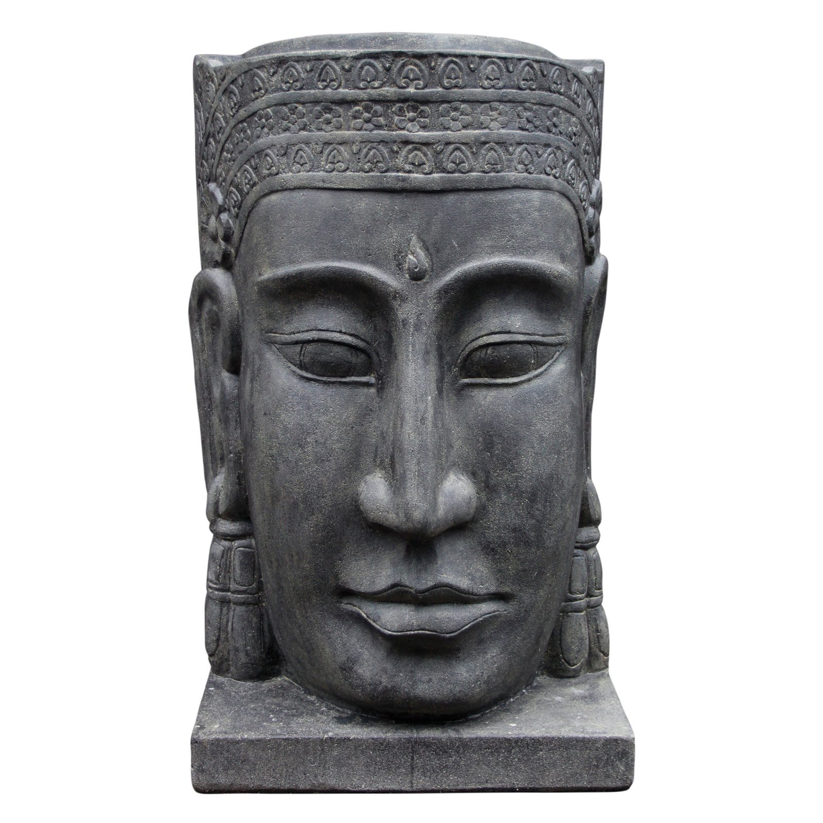 Khmer-Kopf, Wasserspiel, grau, Steinguss, 96 x 60 x 147 cm, 177 kg