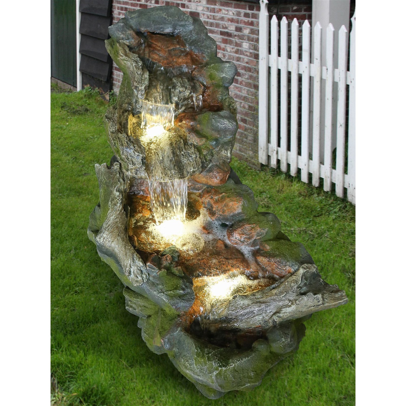 Gartenbrunnen inkl. Pumpe & Licht, Echtholzoptik, 103 x 50 x 51 cm