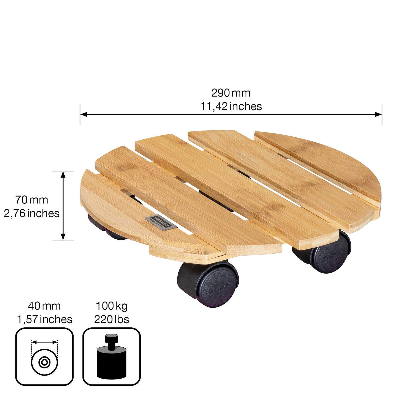 Multi Roller Bambus, 100 kg Tragkraft, Ø 29 cm