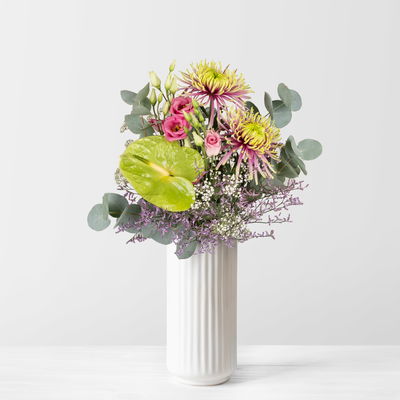 Bunter Schnittblumen-Mix mit Eukalyptus, Anthurie & Chrysanthemen Bunter Schnittblumen-Mix mit Eukalyptus, Anthurie & Chrysanthemen