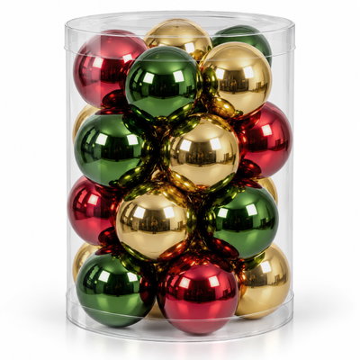 Glas-Kugelmix, 16 Kugeln je Ø 8 cm, ochsenblut, hellgold & piniengrün