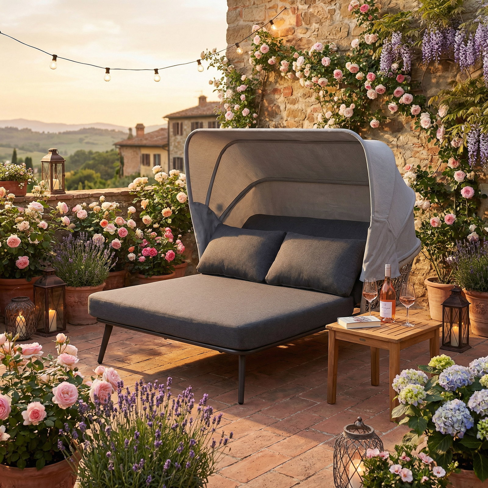 Kölle Sonnenliege 'Sunny' inkl. Auflage & Dach, anthrazit