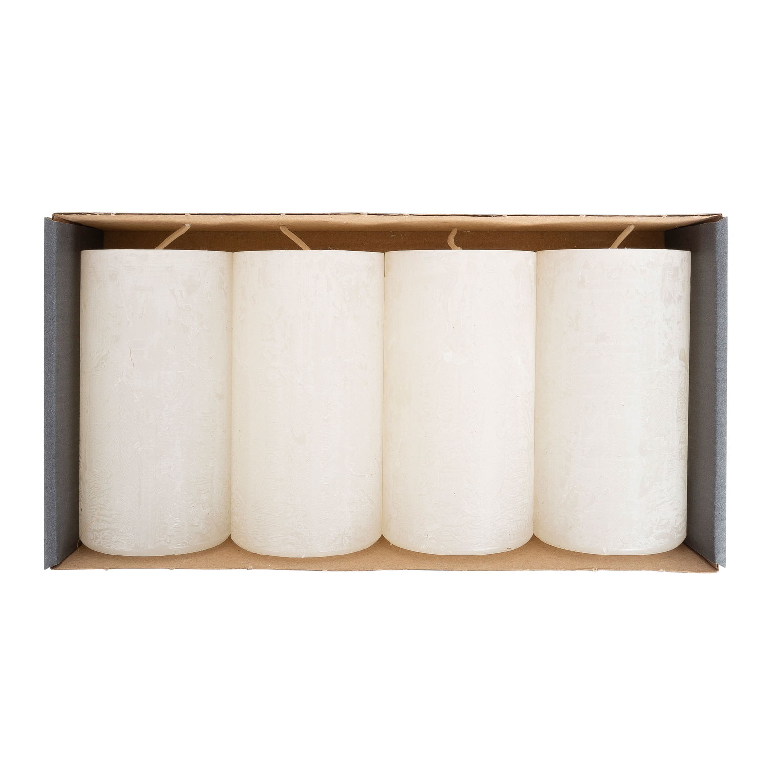 Safe Candle® Rustic Stumpenkerzen, 4er-Set, wollweiß, Höhe 11 cm, Ø 6 cm