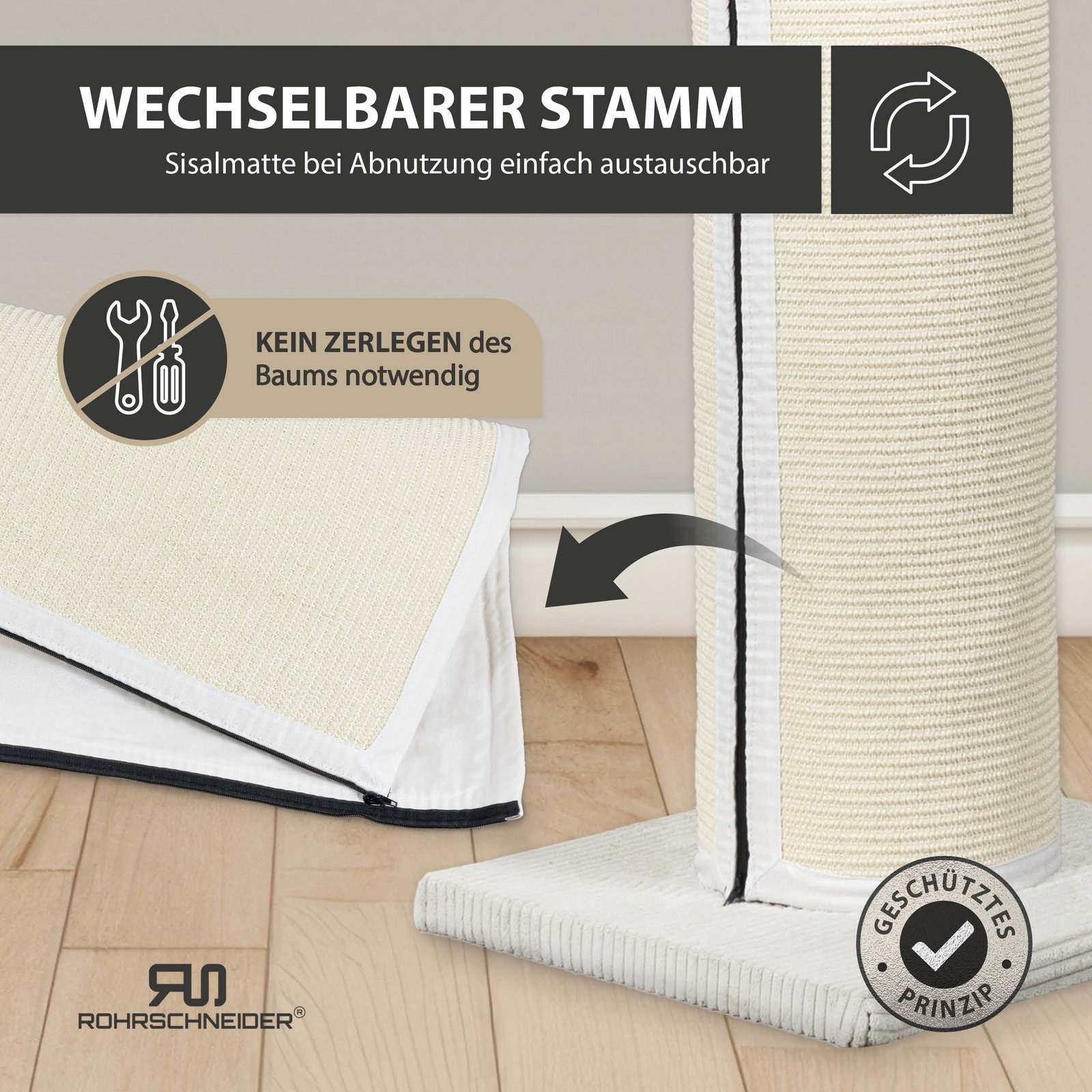 Rohrschneider Kratzbaum XXL Cord beige, 71 x 55 x 200 cm Rohrschneider Kratzbaum XXL Cord beige, 71 x 55 x 200 cm