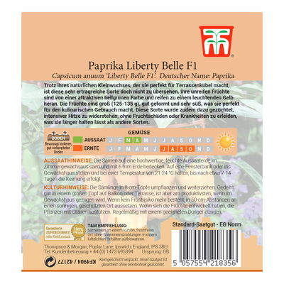 Gemüsesamen, Paprika 'Liberty Belle' Gemüsesamen, Paprika 'Liberty Belle'