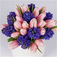 Gemischter Blumenbund 'Frühlingszeit', rosa-blau, inkl. gratis Grußkarte