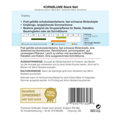 Thompson & Morgan Blumensamen Kornblume Black Ball