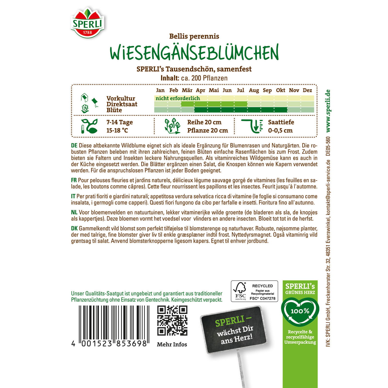 Sperli Saatgut Wiesengänseblümchen 'Tausendschön', weiß