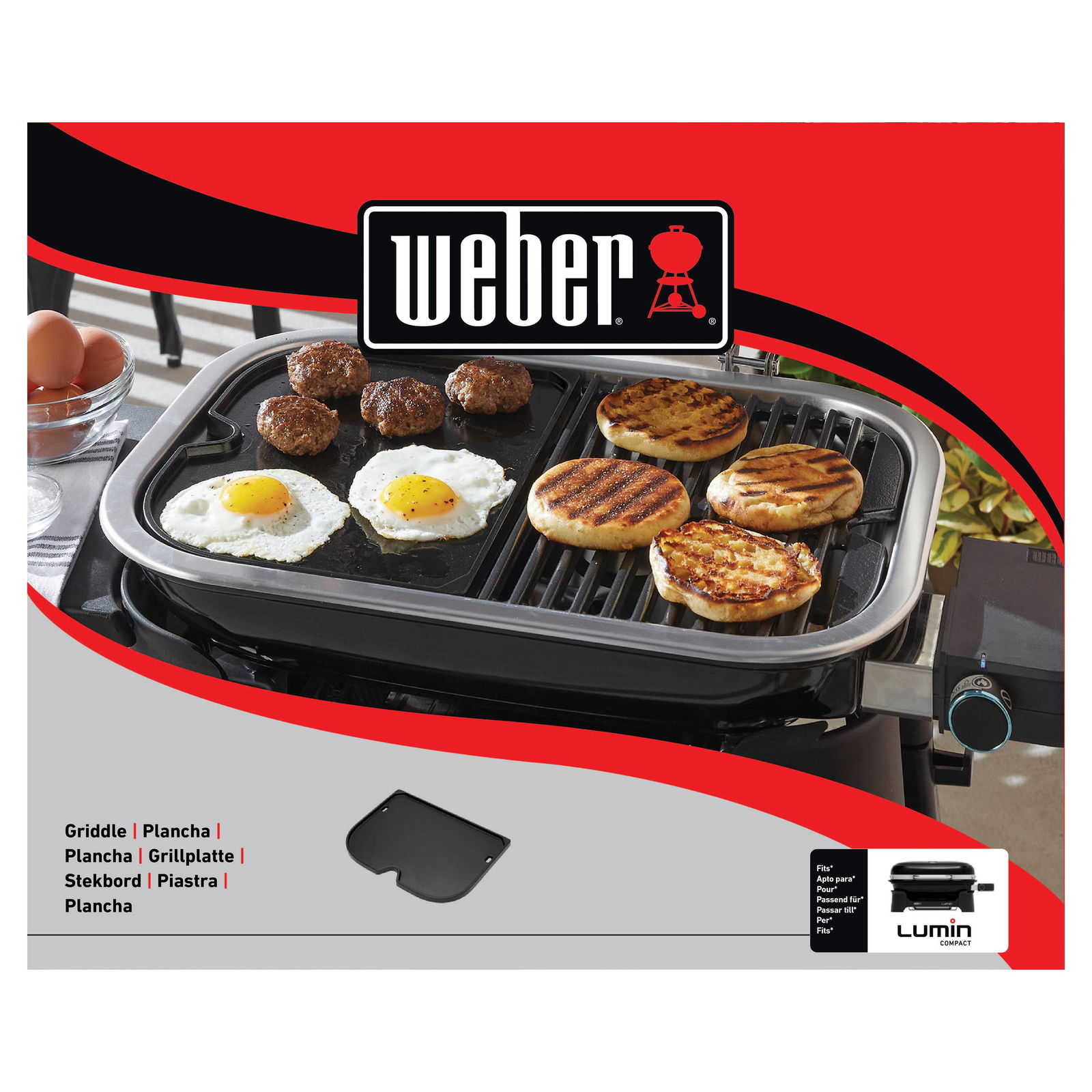 Grillplatte für Weber Lumin Compact, schwarz, Gusseisen