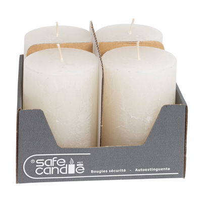 Safe Candle Stumpenkerzen 'Rustic', wollweiß, 4 Kerzen je Ø 7 x H 11 cm Safe Candle Stumpenkerzen 'Rustic', wollweiß, 4 Kerzen je Ø 7 x H 11 cm