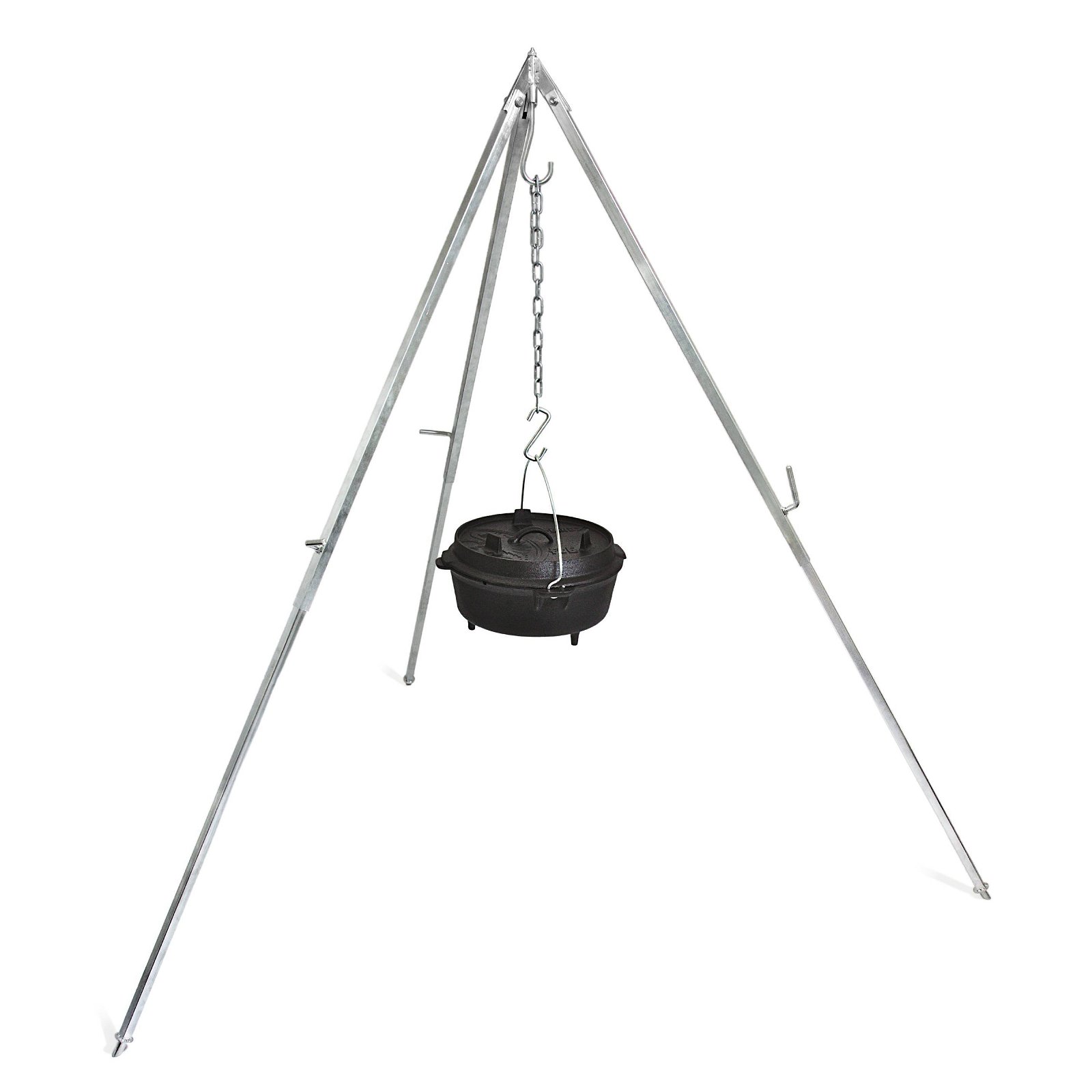 Petromax-Dreibein mit Ketten & Haken, grau, Metall, Höhe ca. 88-144 cm