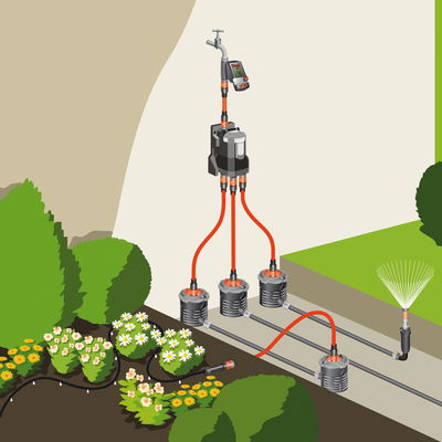 Wasserverteiler, Gardena, bis 6 Anschlussgeräte, für Bewässerungscomputer Wasserverteiler, Gardena, bis 6 Anschlussgeräte, für Bewässerungscomputer