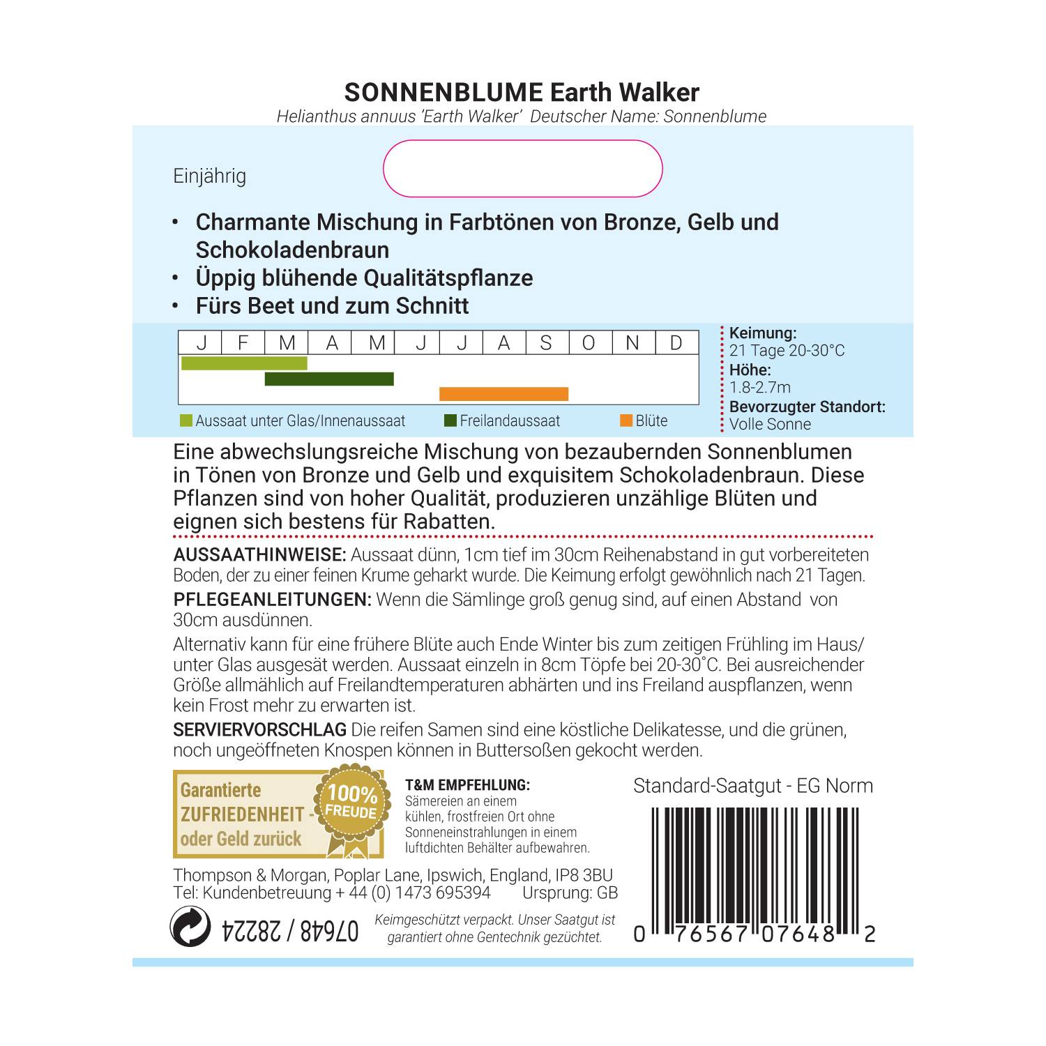 Thompson & Morgan Blumensamen Sonnenblume Earth Walker