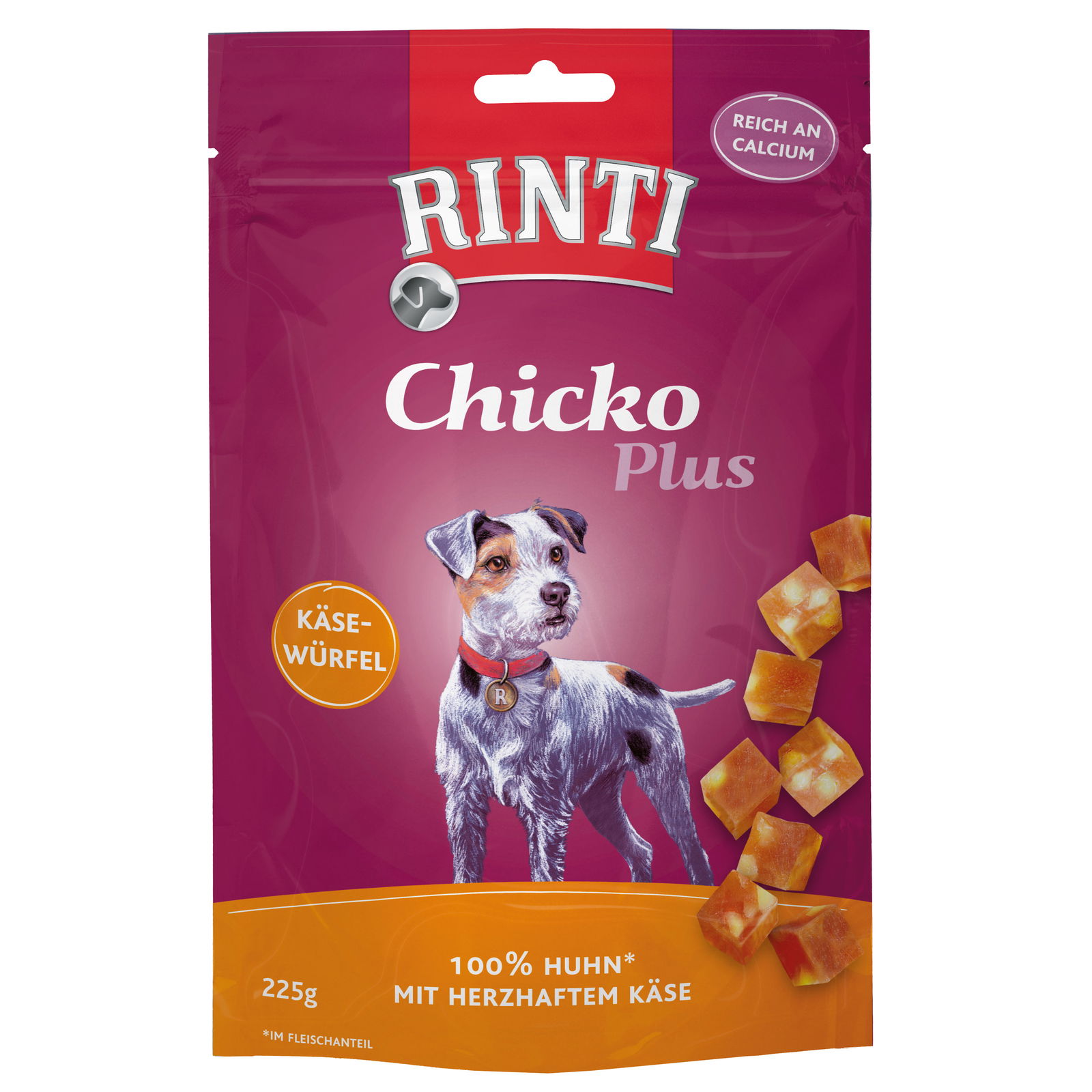 Rinti Snack Chicko Plus, Käsewürfel Huhn, 225 g Rinti Snack Chicko Plus, Käsewürfel Huhn, 225 g