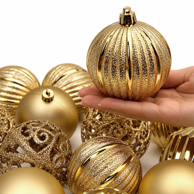 Christbaumkugelnkugelmix, hellgold, Kuststoff, ca. Ø 8 cm, 16er-Set Christbaumkugelnkugelmix, hellgold, Kuststoff, ca. Ø 8 cm, 16er-Set