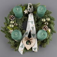 Dekorierter Adventskranz mit Kerzen in Smaragdgrün, Mix-Grün, ca. 35 cm Ø