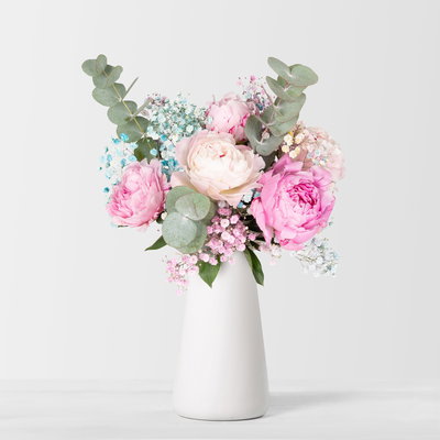 Bunter Schnittblumen-Mix aus Pfingstrosen, Eukalyptus & Schleierkraut