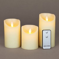 LED Echtwachskerzen 'Magic Flame', creme, 3 Kerzen inkl. Fernbedienung