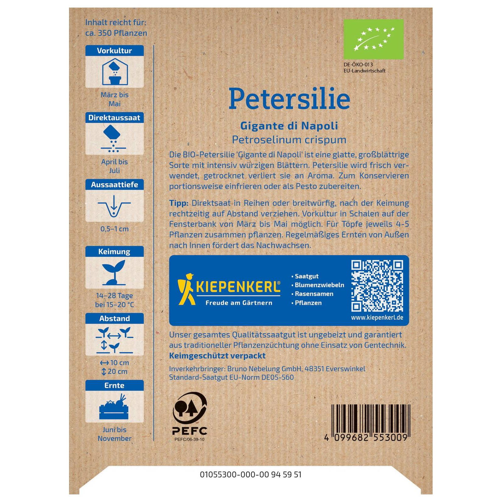 Bio-Gemüsesamen, Petersilie, grün