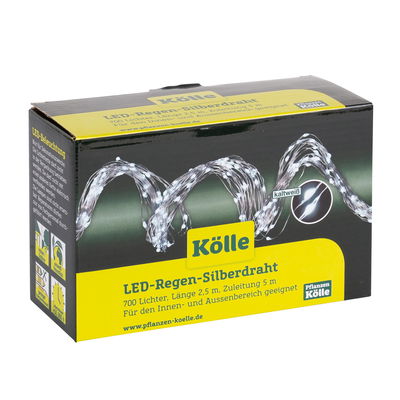 Kölle LED Silberdraht Regen, kaltweiß, 700 LEDs, Länge ca. 2,5 m