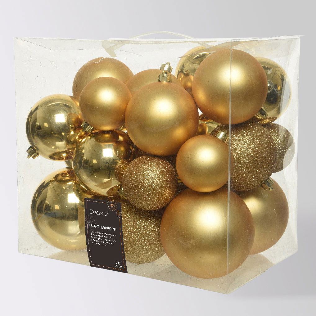 Kugelmix, 26er-Set, hellgold, ca. Ø 6, 8 & 10 cm Kugelmix, 26er-Set, hellgold, ca. Ø 6, 8 & 10 cm