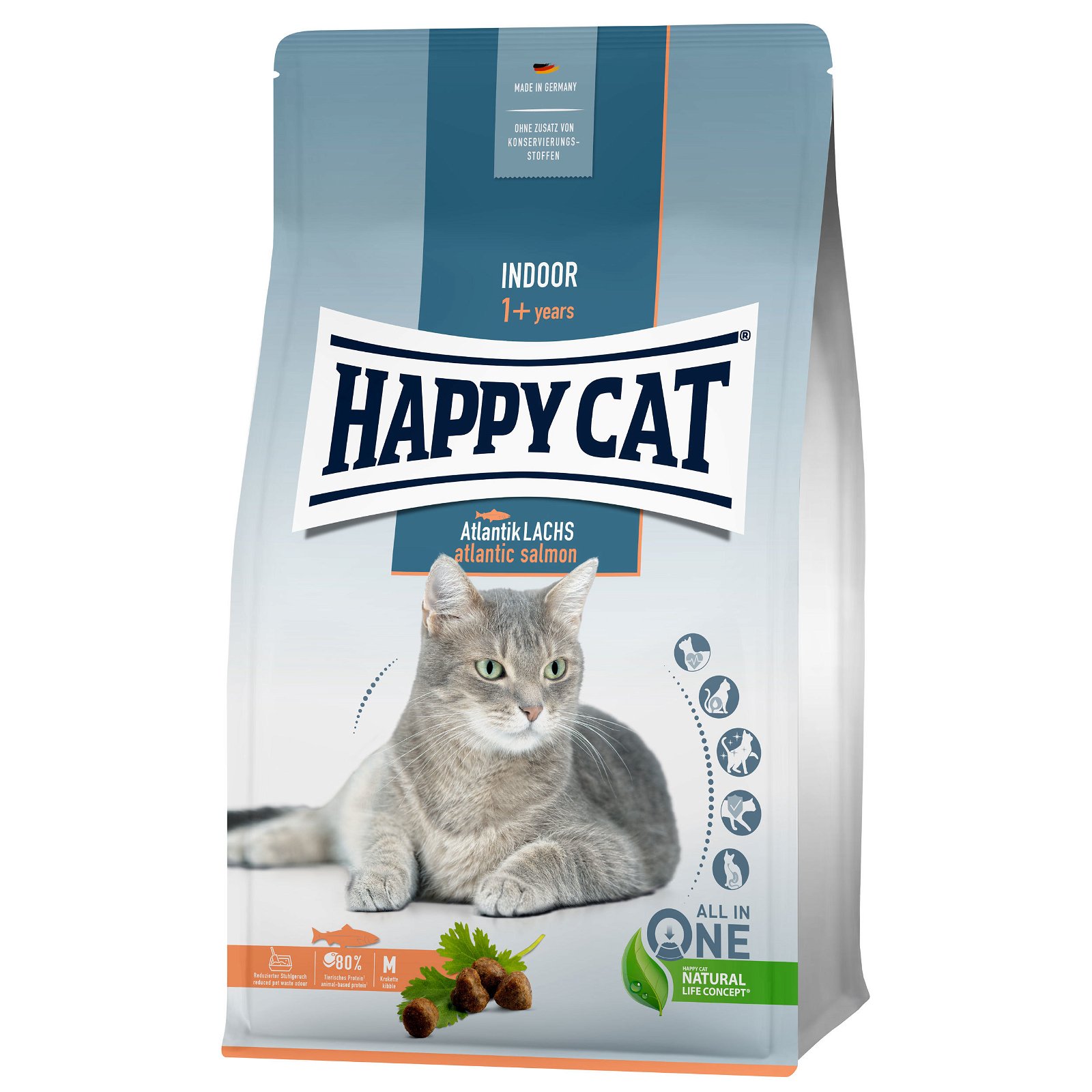Trockenfutter, Happy Cat Indoor, Atlantik-Lachs, 300 g