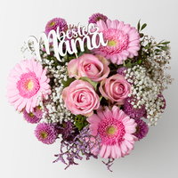 Blumenstrauß 'Pink Passion' inkl. Stecker 'Beste Mama' handgebunden, Größe M