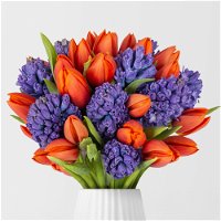 Gemischter Blumenbund 'Frühlingszeit', orange-blau, inkl. gratis Grußkarte