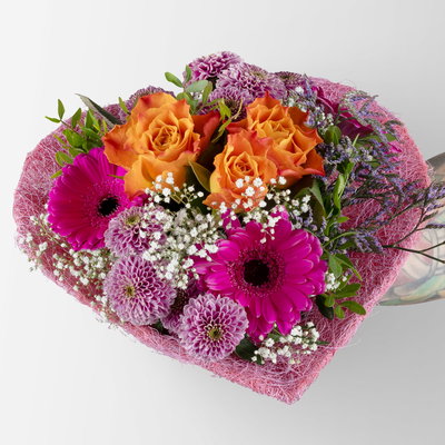 Blumenstrauß 'Lieblingsmensch' pink & orange, handgebunden
