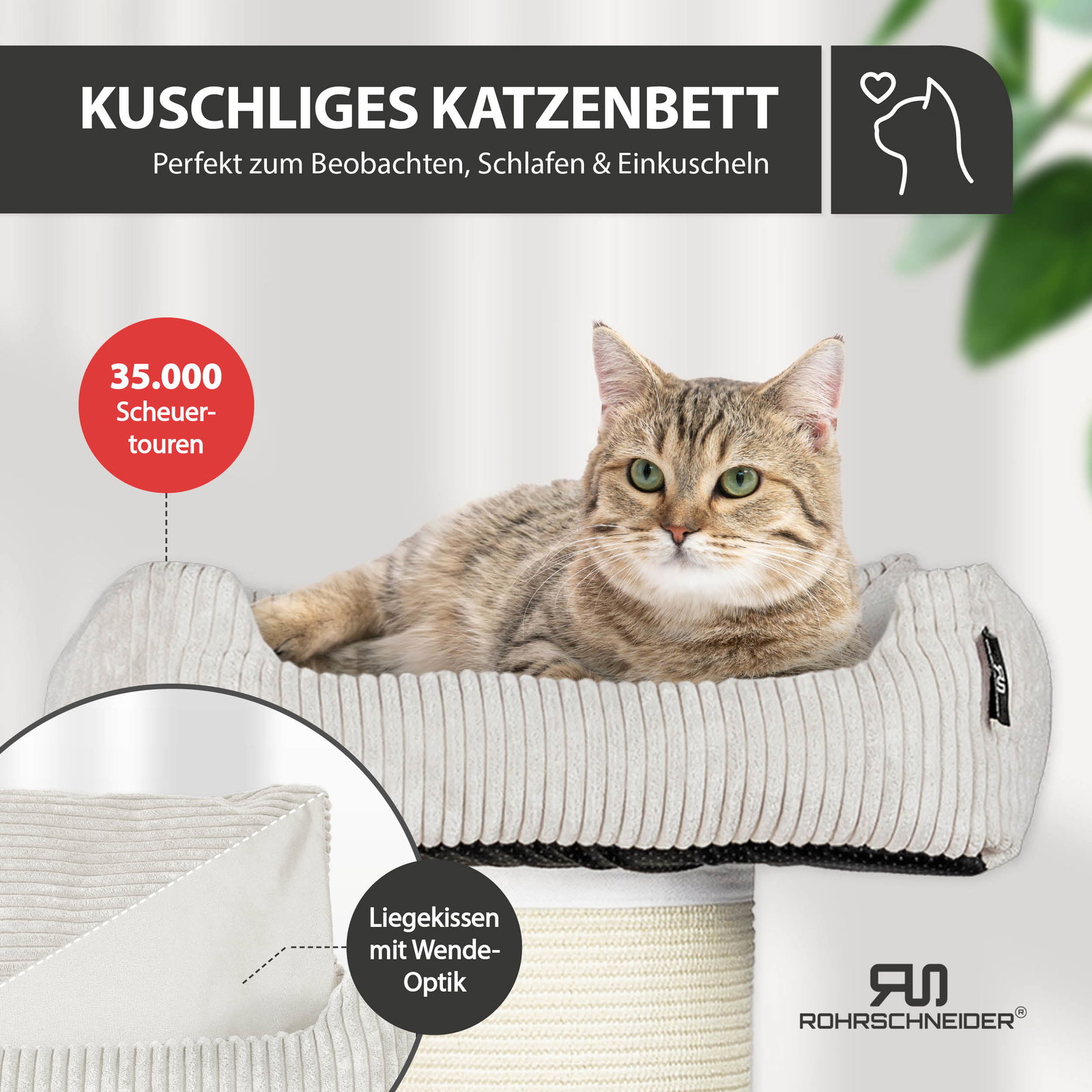 Rohrschneider Kratzbaum XXL Cord, Gr. 1, beige, Höhe ca. 107 cm