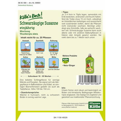 Kölles Beste Blumensamen Schwarzäugige Susanne Mischung (Thunbergia) Kölles Beste Blumensamen Schwarzäugige Susanne Mischung (Thunbergia)