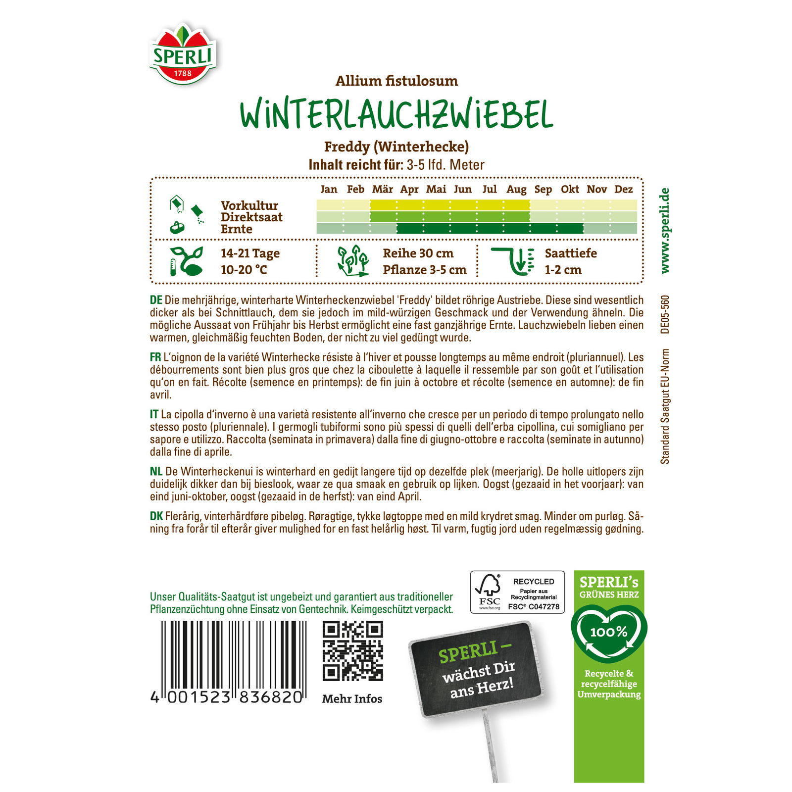 Sperli Gemüsesamen, Winterlauchwiebel 'Freddy Winterhecke'