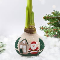 Amaryllis in Wachs, Dekor 'Forest & Nikolaus', handbemalt, Blüte rot