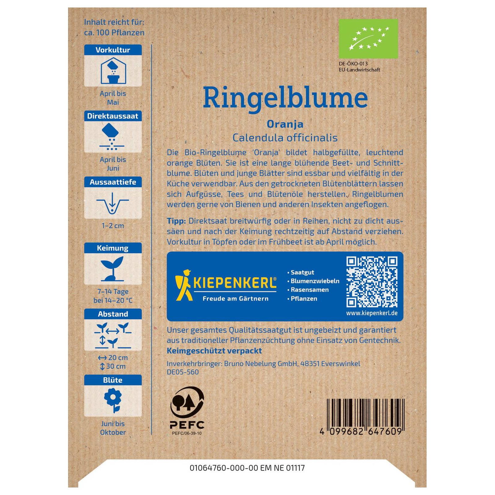 Blumensamen, Ringelblume 'Oranja', orange