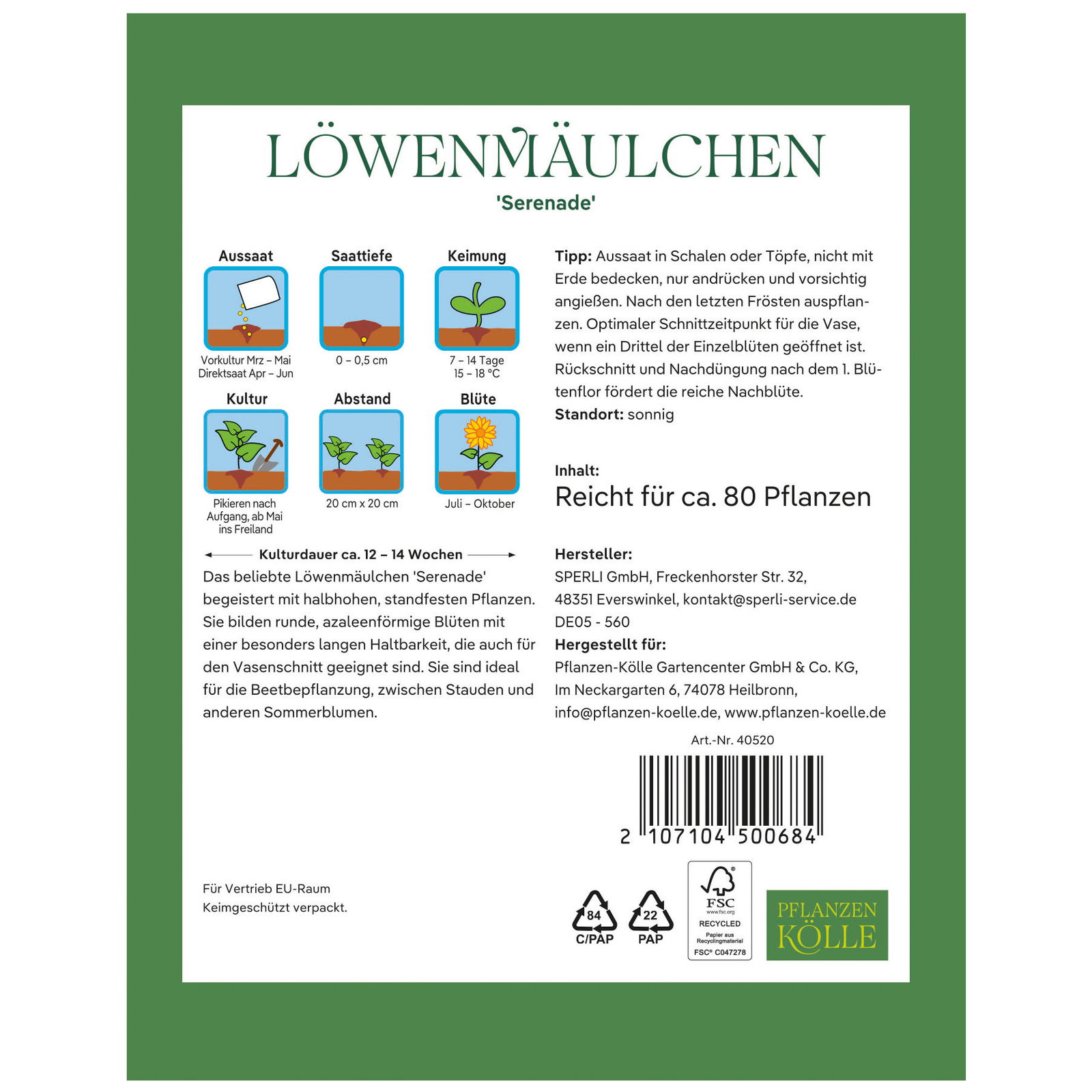 Kölles Beste Blumensamen, Löwenmäulchen 'Serenade' Kölles Beste Blumensamen, Löwenmäulchen 'Serenade'