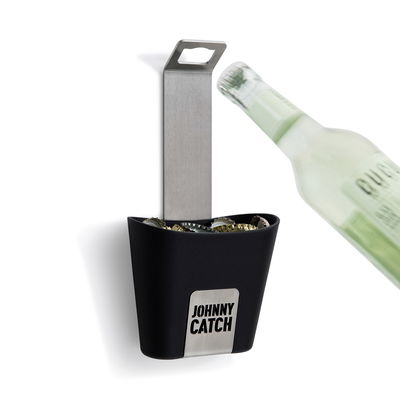 Höfats JOHNNY CATCH Wand-Flaschenöffner mit Fangbecher aus gebürstetem Edelstahl