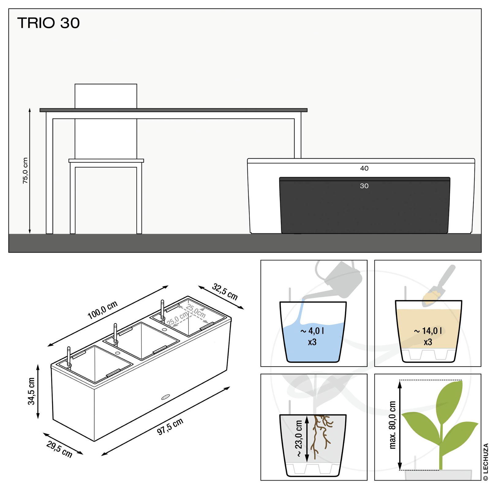 Lechuza® 'Trio Cottage 30', sandbraun, 100 x 32,5 x H 34,5 cm