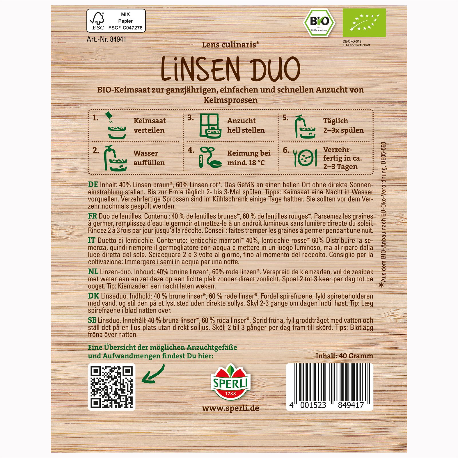 Bio-Saatgut, Bio-Keimsprossen 'Linsen Duo', grün