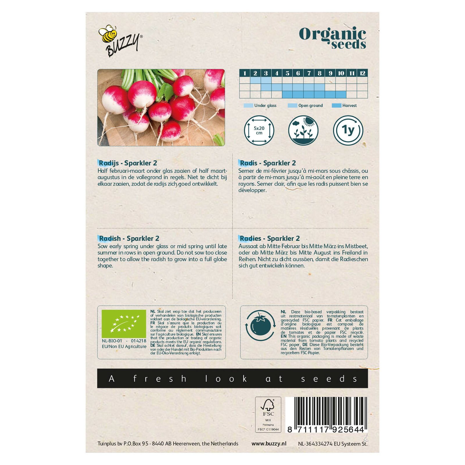 Bio Gemüsesamen, Bio-Radies 'Sparkler 2', weiß/rosa, 2,5 g