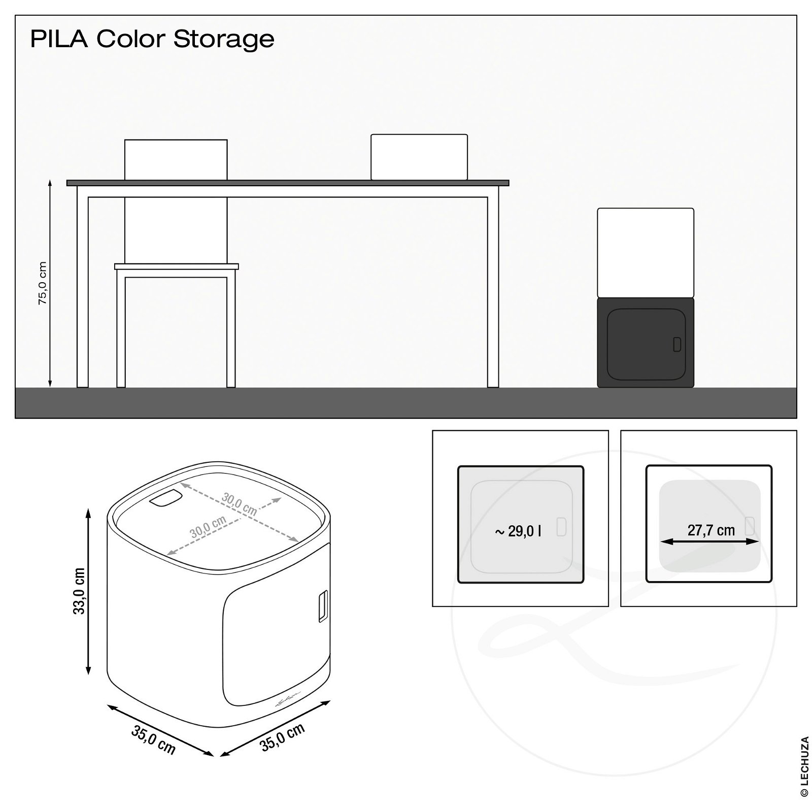 Lechuza 'Pila Color Storage', petrolblau, 35 x 35 x H 32,5 cm